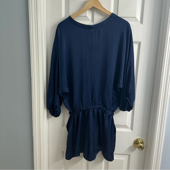 Ramy Brook Diane Romper Spring Navy Blue Long Sleeve Satin Chic Size Medium New - Picture 4 of 8
